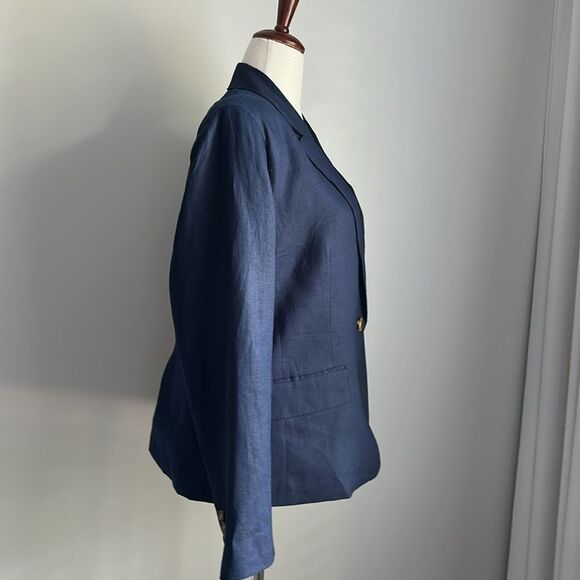 Quince Women’s European Linen Structured Deep Navy Blazer Size L Lined - Picture 5 of 13